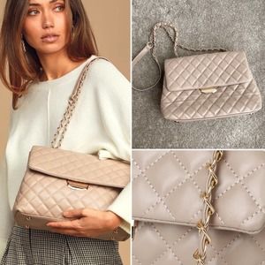 Lulus Quilted Vegan Leather Beige Crossbody Bag